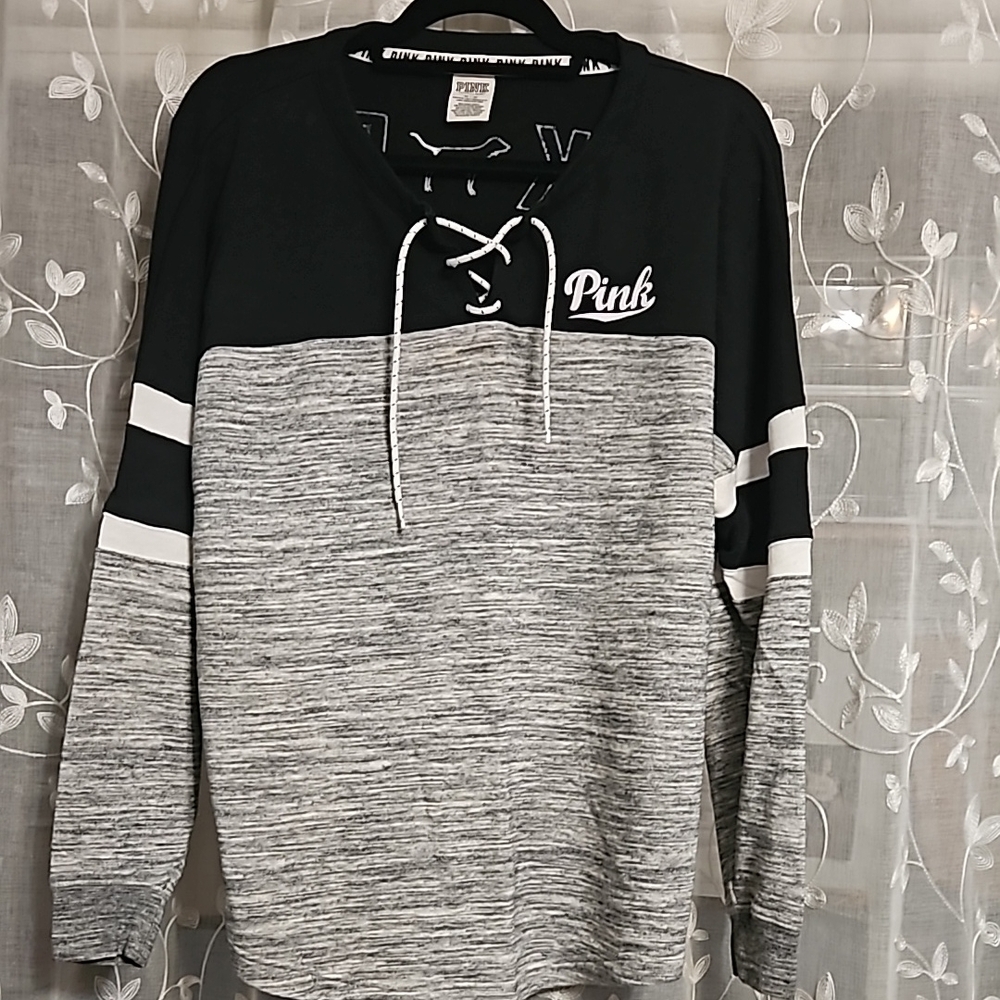 Pink Black and Gray Lace-Up Sweatshirt